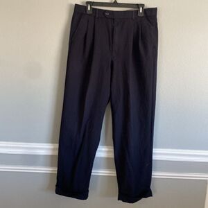 High Waisted Classic Fit Pleated Trousers/Navy